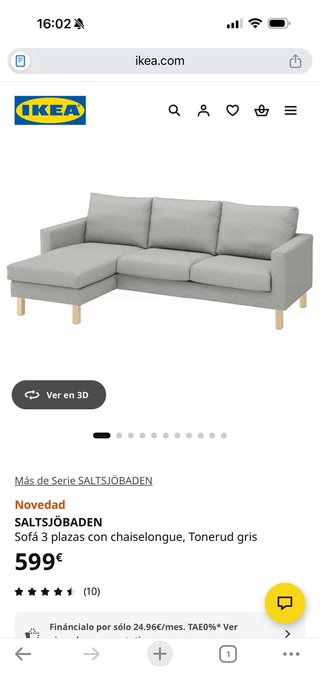 Sofá chaise longue tela y madera. SALTSJOBADEN