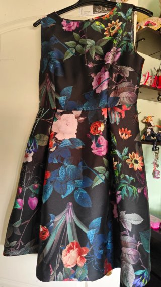 Vestido fiesta floral negro multicolor
