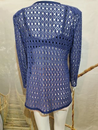 Cárdigan azul de punto calado