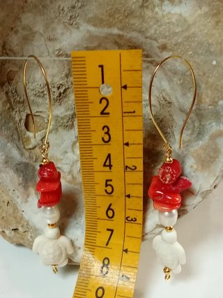 Pendientes Coral Mediterráneo y Perlas Tortugas
