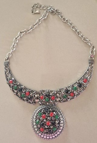 Collar mujer plata con piedras multicolor