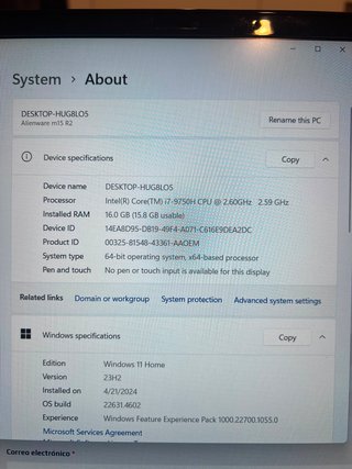 Portátil Gaming Alienware M15 R2 Negro