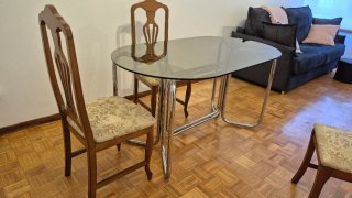 Mesa comedor vintage cristal y madera