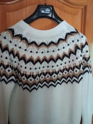 Jersey jacquard lana blanco y marrón