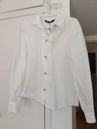 Blusa Zara Botones Joya Blanca