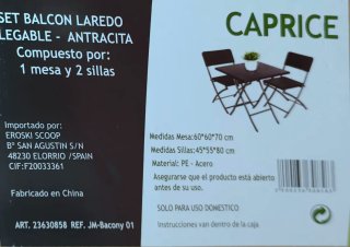 Conjunto Mesa y 2 Sillas Terraza Plegable