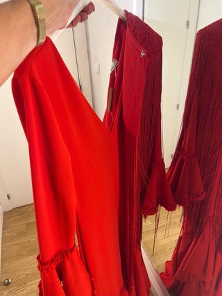 Vestido Flamenca Rojo con Capa Flecos Talla 2 /36-