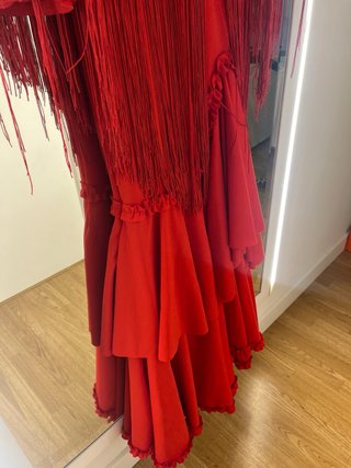 Vestido Flamenca Rojo con Capa Flecos Talla 2 /36-