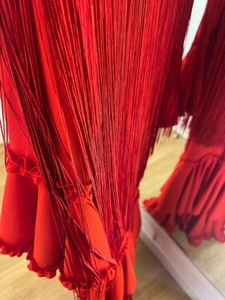Vestido Flamenca Rojo con Capa Flecos Talla 2 /36-