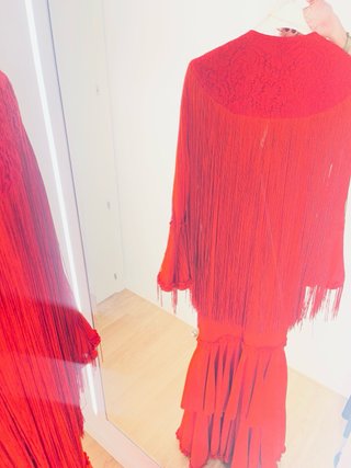Vestido Flamenca Rojo con Capa Flecos Talla 2 /36-
