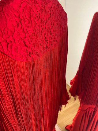 Vestido Flamenca Rojo con Capa Flecos Talla 2 /36-