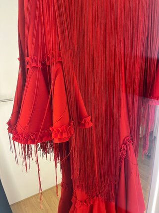 Vestido Flamenca Rojo con Capa Flecos Talla 2 /36-