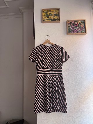 Vestido Mango rayas marron y rosa