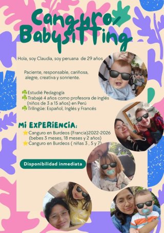 Canguro/ Babysitting/ Clases de Inglés y Francés