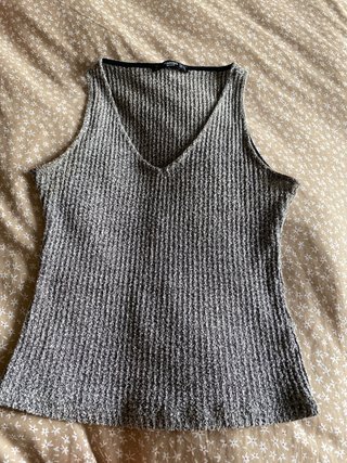 Top Mango Gris y Negro