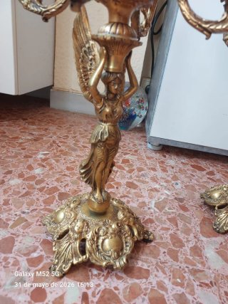 Pareja Candelabros Bronce Dorado Antiguos