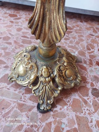 Pareja Candelabros Bronce Dorado Antiguos
