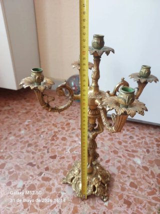 Pareja Candelabros Bronce Dorado Antiguos