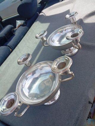 Centros de mesa portavelas plata francesa S.XIX