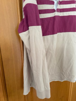 Polo manga larga rayas beige y morado