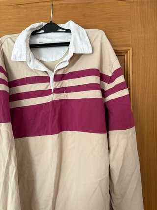 Polo manga larga rayas beige y morado