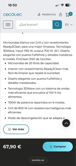 Microondas Cecotec ProClean 3120 Blanco