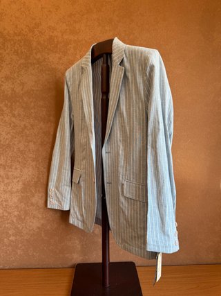 Traje completo lino azul celeste rayas T46 #22