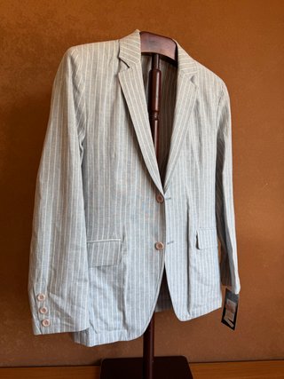 Traje completo lino azul celeste rayas T46 #22