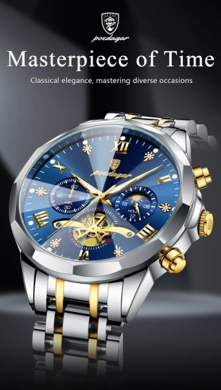 Reloj Poedagar Hombre Azul y Dorado