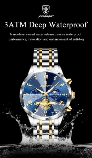 Reloj Poedagar Hombre Azul y Dorado