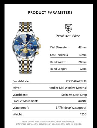 Reloj Poedagar Hombre Azul y Dorado