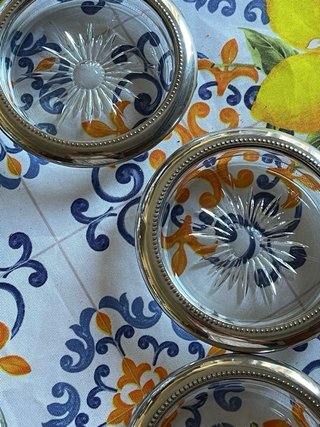 6 Sottobicchieri Vetro Metallo placcato argento