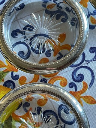 6 Sottobicchieri Vetro Metallo placcato argento