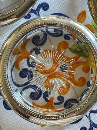 6 Sottobicchieri Vetro Metallo placcato argento