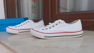 Zapatillas Mustang Lona Blancas con Rojo