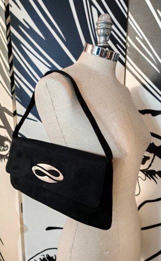 Pochette vintage anni '70 nera con dettaglio argen