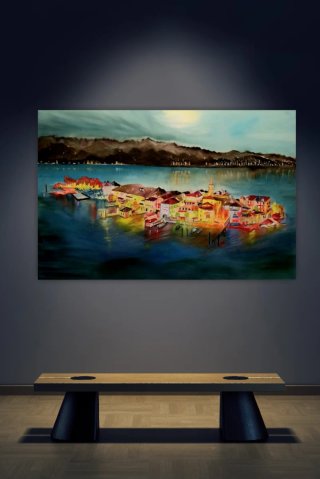 Quadro paesaggio lago montagnelisola dei Pescatori