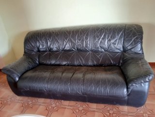 2 Sofás Piel Negros 2m