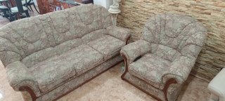 Tresillo Sofá y 2 Sillones Vintage Tela Madera