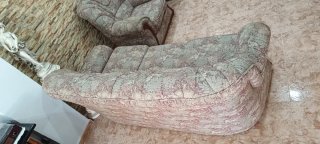 Tresillo Sofá y 2 Sillones Vintage Tela Madera