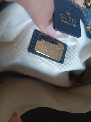 Borsa Gucci Pelle Blu con Manici in Bamboo