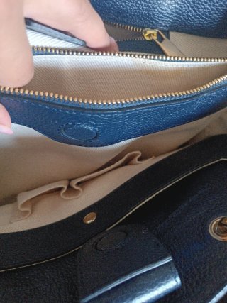 Borsa Gucci Pelle Blu con Manici in Bamboo