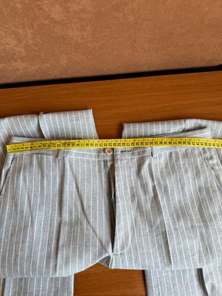 Traje completo lino azul celeste rayas T50 #24