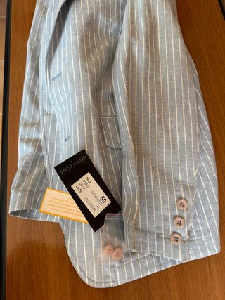 Traje completo lino azul celeste rayas T50 #24