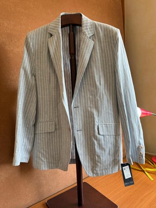 Traje completo lino azul celeste rayas T50 #24