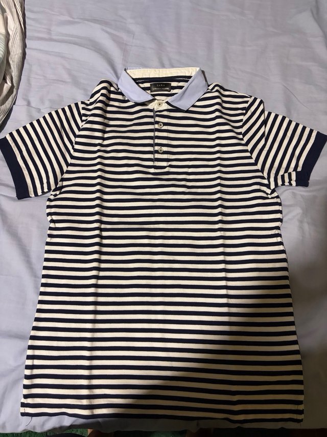 Polo Zara Rayas Azul/Blanco Talla M