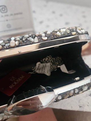 Bolso de fiesta pedrería plata y negro