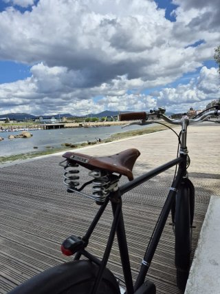 Bicicleta Urbana   vintage negra y cuero marrón.