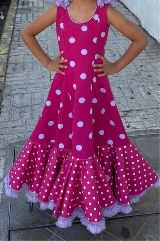 Vestido Flamenca Niña Lunares Rosa/Morado