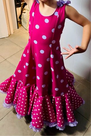 Vestido Flamenca Niña Lunares Rosa/Morado